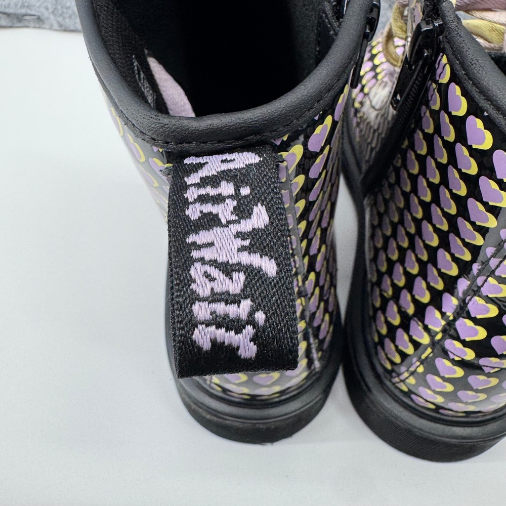 Dr. Martens 1460 J Boots Womens 5 Black Purple Yellow Heart Print Patent Leather - Picture 12 of 16